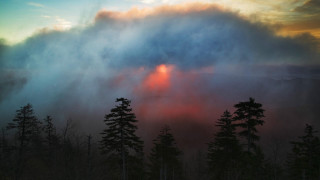 Cloud forest sunset sun peeking - over a forest free wallpaper