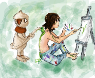 Person sitting ground paintbrush cat - action painting free wallpaper