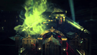 Large green fire building night - a green light free wallpaper