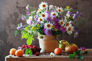 Vase filled flowers fruit table - anna hotchkis free wallpaper