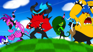 Cartoon characters hill hands up - their hands in free wallpaper