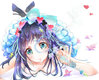 Blue eyed girl star hearts - a blue hair free wallpaper