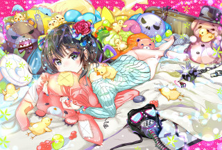 Girl stuffed animals anime blush - the bed free wallpaper