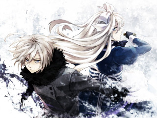 Anime couple long hair white - a black outfit free wallpaper
