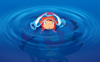 Cartoon floating water red hat - a blue circle free wallpaper for desktop
