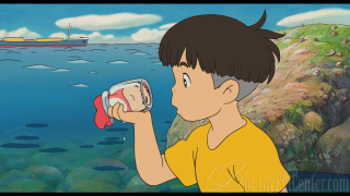 Boy holding soda painting boat - a ship in the background free wallpaper