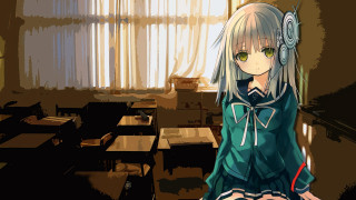 Anime girl classroom desk chairs - a classroom free wallpaper