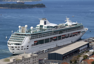 Cruise ship docked harbor city - typographic free wallpaper