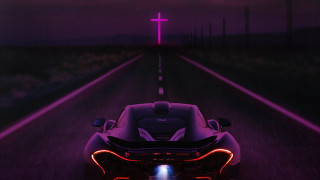 Motorcycle night road cross purple - outrun free wallpaper
