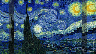 Starry night city sky painting - a city below free wallpaper