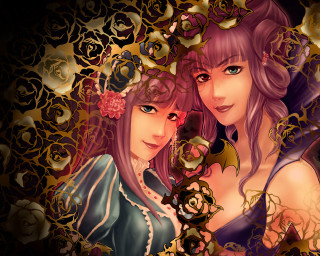 Pink hair blue dress gothic - flower and butterflies free wallpaper for desktop