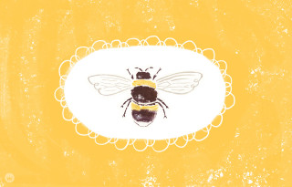 Bee yellow background white circle - illustration free wallpaper for desktop