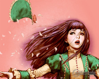 Woman green umbrella flower pink - a green umbrella free wallpaper