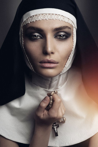 Woman nun outfit cross headdress - fashion photography free wallpaper for mobile
