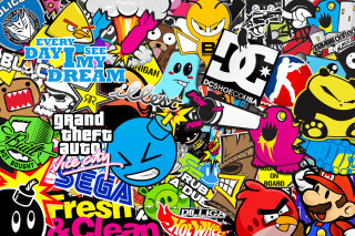 Large amount of stickers in - pop art free wallpaper