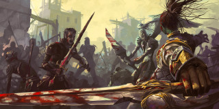 Sword wielding bloodied hands group - chris rahn free wallpaper
