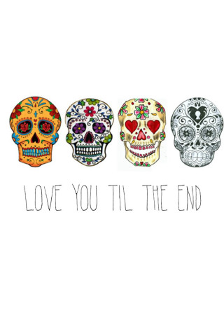 Skulls love you till end - a black line free wallpaper