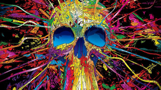 Colorful skull blue eyes psychedelic - face and neck free wallpaper for desktop
