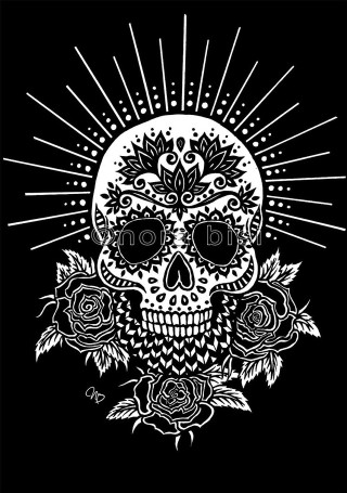 Skull roses sun rays forehead - a silk screen free wallpaper for mobile