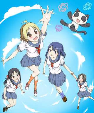 Anime girls panda flying sky - the air free wallpaper for mobile