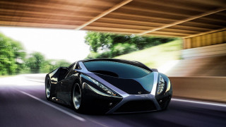 Black sports car road bridge 2 - future free wallpaper
