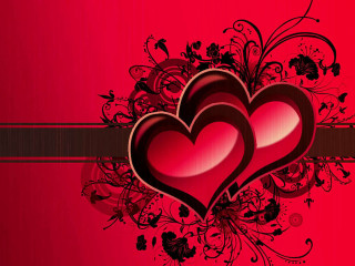 Hearts red background black border - two heart free wallpaper