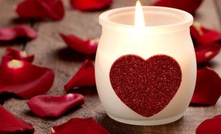 Candle heart rose petals wooden - romanticism free wallpaper