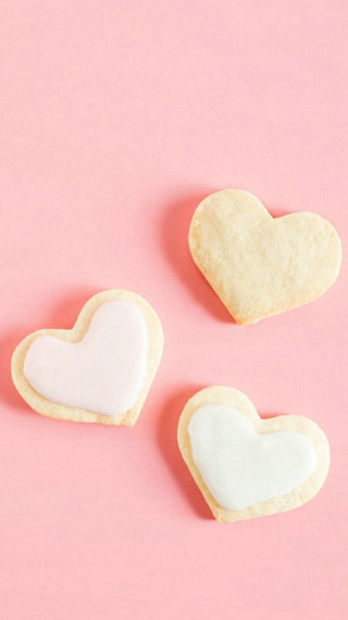 Heart cookies pink background minimalist - free valentines wallpaper for mobile