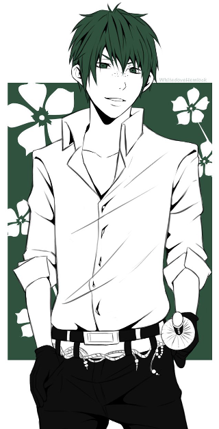 Green haired man flower background - modern european ink painting free wallpaper for mobile