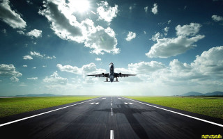 Plane flying runway sky clouds 2 - turnaround free wallpaper