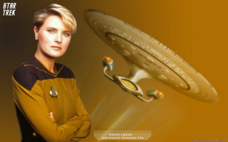 Woman star trek uniform flying - a star trek logo free wallpaper