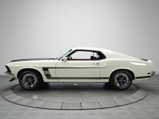 White mustang car round platform - a gray wall free wallpaper