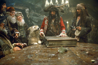Pirates table dog chest group - movie still free wallpaper