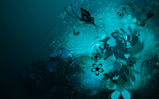 Blue black background flowers butterflies - flower and butterflies free wallpaper