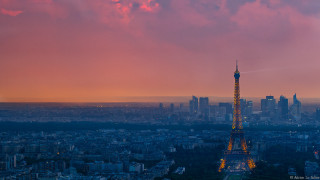 City skyline tall tower sunset - paris school free wallpaper