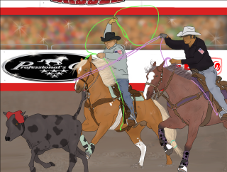 Man horse lasso dog running - professional digital painting free wallpaper