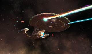 Spaceship flying star filled sky - len free wallpaper