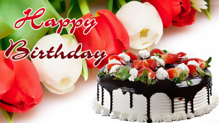 Birthday cake strawberries flowers happy - free flowers wallpaper for desktop