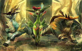 Pokemon group forest standing together - a fine art painting free wallpaper