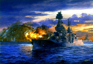 Battleship smoke water painting art - carl walter liner free wallpaper