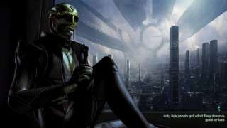 Futuristic man suit window city - front of a window free wallpaper