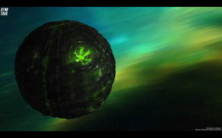 Green alien ship floating sky - matte painting concept art free wallpaper
