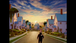 Man walking street hat suitcase - house free wallpaper for desktop