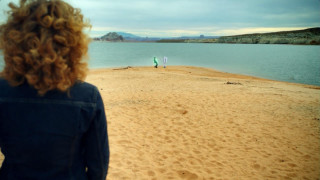 Woman beach ocean mountains kite - a kite free wallpaper