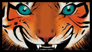 Tiger face blue eyes comic - a white outline free wallpaper for desktop