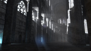 Dark cathedral light person standing - cedric peyravernay free wallpaper