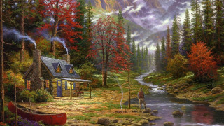 Cabin in the woods stream - edward lamson henry free wallpaper