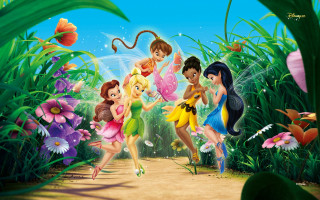 Cartoon tinkerbells running forest flowers - a forest free wallpaper