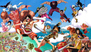 Flying people city background cloudy - eiichiro oda free wallpaper