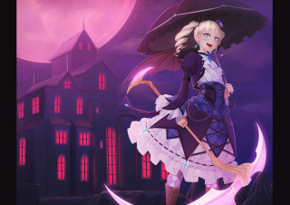 Woman dress umbrella house night - ada gladys killins free wallpaper